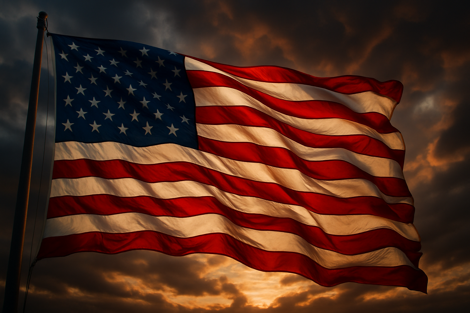 An American flag waving with an epic look